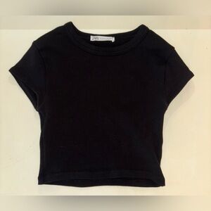 Black ZARA cropped short sleeve shirt